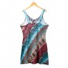 Sexy Women Mini Dress Contrast Print V Neck Sleeveless Beachwear Stretchy Sundress Green