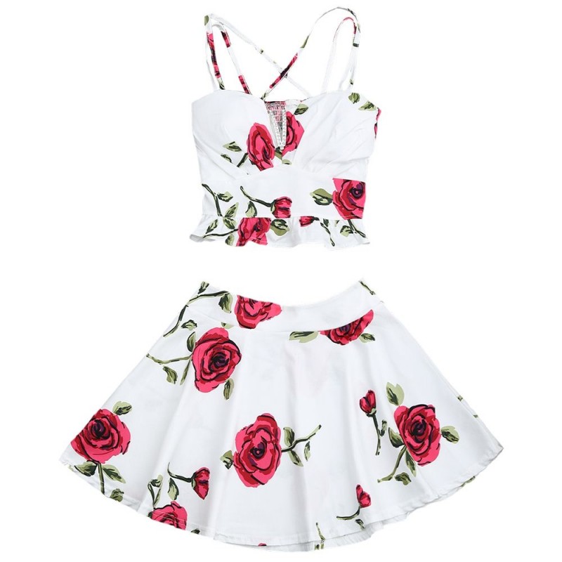 Floral Print Padded Bralet and Mini Skirt