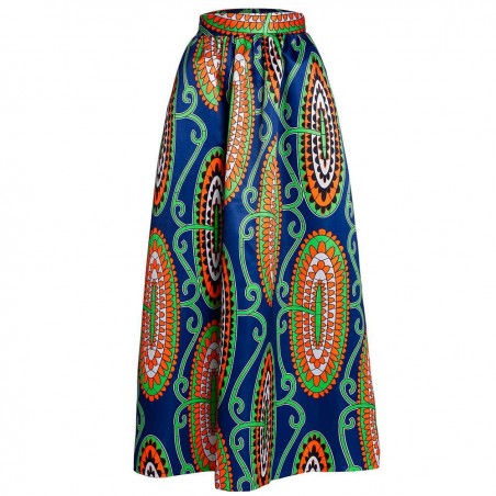 New Women Skirt African Print Ankara Dashiki Bohemian High Waist Pleated A-Line Maxi Flare Skirt