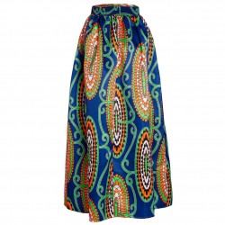 New Women Skirt African Print Ankara Dashiki Bohemian High Waist Pleated A-Line Maxi Flare Skirt