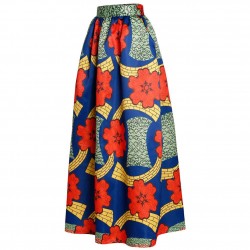 New Women Skirt African Print Ankara Dashiki Bohemian High Waist Pleated A-Line Maxi Flare Skirt