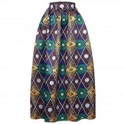 New Women Skirt African Print Ankara Dashiki Bohemian High Waist Pleated A-Line Maxi Flare Skirt