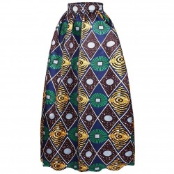 New Women Skirt African Print Ankara Dashiki Bohemian High Waist Pleated A-Line Maxi Flare Skirt