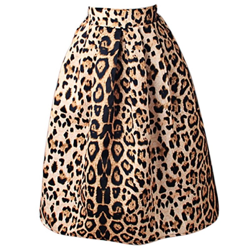 High Waist Zippered Leopard A-Line Ball Gown Skirt for Women