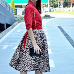 High Waist Zippered Leopard A-Line Ball Gown Skirt for Women