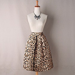 High Waist Zippered Leopard A-Line Ball Gown Skirt for Women