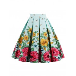 Bee Floral Print High Waist Skirt