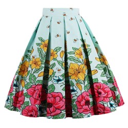 Bee Floral Print High Waist Skirt