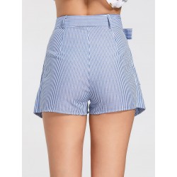 Striped Belted Skorts with Pockets