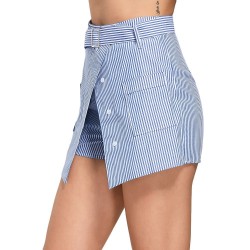 Striped Belted Skorts with Pockets