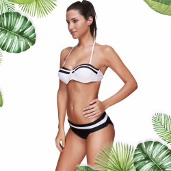 Geometric Print Bandage Underwire Black and White Classic Hit Color Swimwear Wide Matching Fashion Beach Bikini Female Split Sex