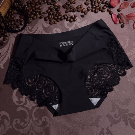 M/L/XL Size Solid Color Ice Silk One-Piece Seamless Lace Edge Sexy Mid-Waist Female Underpants Briefs