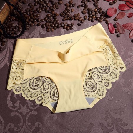 M/L/XL Size Solid Color Ice Silk One-Piece Seamless Lace Edge Sexy Mid-Waist Female Underpants Briefs