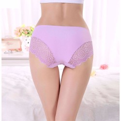 M/L/XL Size Solid Color Ice Silk One-Piece Seamless Lace Edge Sexy Mid-Waist Female Underpants Briefs