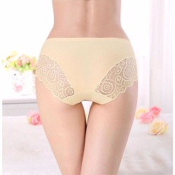 M/L/XL Size Solid Color Ice Silk One-Piece Seamless Lace Edge Sexy Mid-Waist Female Underpants Briefs