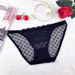 3158 One-Size Love Pattern Soft Comfortable Solid Color Sexy Transparent Lace Low Waist Briefs for Women 