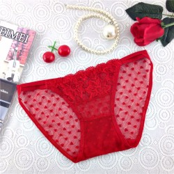 3158 One-Size Love Pattern Soft Comfortable Solid Color Sexy Transparent Lace Low Waist Briefs for Women 