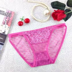 3158 One-Size Love Pattern Soft Comfortable Solid Color Sexy Transparent Lace Low Waist Briefs for Women 