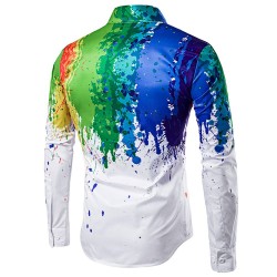 Fashionable 3D Inked Print Colorful Turndown Collar Long Sleeve Shirt for Men