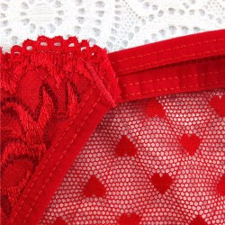 3158 One-Size Love Pattern Soft Comfortable Solid Color Sexy Transparent Lace Low Waist Briefs for Women 