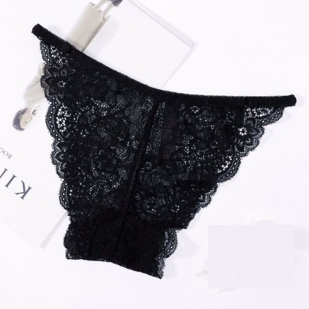 Solid Color Sexy Hollow Out Perspective Lace Low Waist Breathable Female Underpants Briefs 