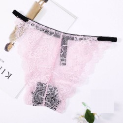 Solid Color Sexy Hollow Out Perspective Lace Low Waist Breathable Female Underpants Briefs 