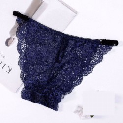 Solid Color Sexy Hollow Out Perspective Lace Low Waist Breathable Female Underpants Briefs 