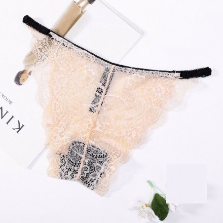 Solid Color Sexy Hollow Out Perspective Lace Low Waist Breathable Female Underpants Briefs 