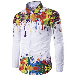 Colorful Splatter Paint Pattern Turndown Collar Long Sleeve Shirt