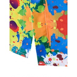 Colorful Splatter Paint Pattern Turndown Collar Long Sleeve Shirt