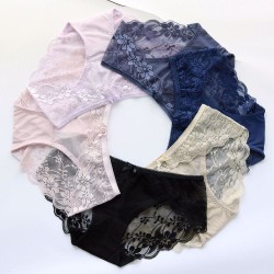 M/L/XL Size Solid Color Pure Cotton Crotch Seamless Sexy Lace Low Waist Breathable Women Underpants