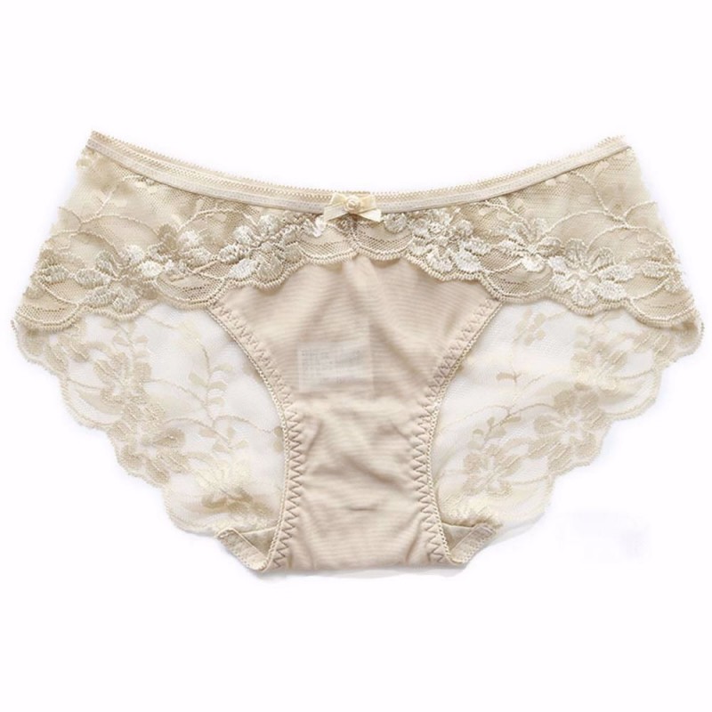 M/L/XL Size Solid Color Pure Cotton Crotch Seamless Sexy Lace Low Waist Breathable Women Underpants