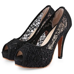 Sexy Open Toe Lace Decoration Hollow Out Ladies High Heel Shoes