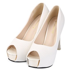 Sexy Spring Autumn Ladies Solid Color Fish Mouth Thick High Heel Shoes