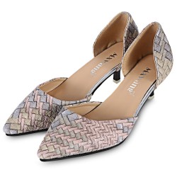 Weaving Pattern Printed Pointed Toe Ladies Low Heel Shoes