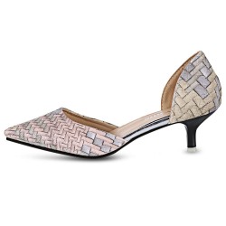 Weaving Pattern Printed Pointed Toe Ladies Low Heel Shoes