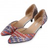 Weaving Pattern Printed Pointed Toe Ladies Low Heel Shoes