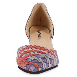 Weaving Pattern Printed Pointed Toe Ladies Low Heel Shoes