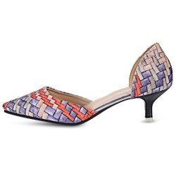 Weaving Pattern Printed Pointed Toe Ladies Low Heel Shoes