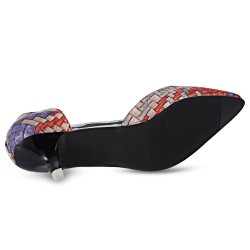 Weaving Pattern Printed Pointed Toe Ladies Low Heel Shoes