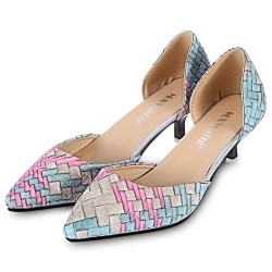 Weaving Pattern Printed Pointed Toe Ladies Low Heel Shoes