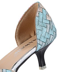 Weaving Pattern Printed Pointed Toe Ladies Low Heel Shoes